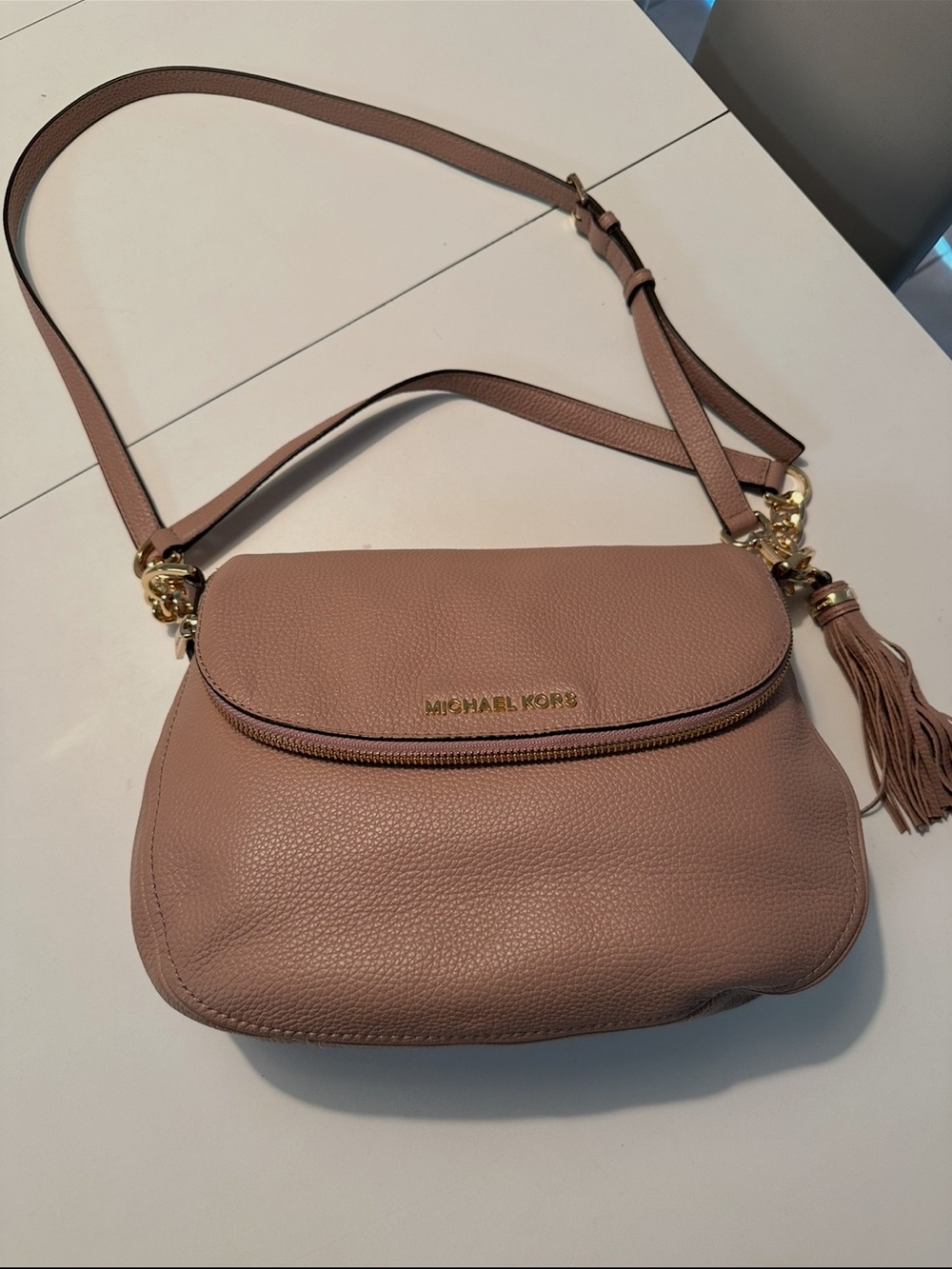 Michael Kors Blush Pebbled Leather Crossbody with Tassel